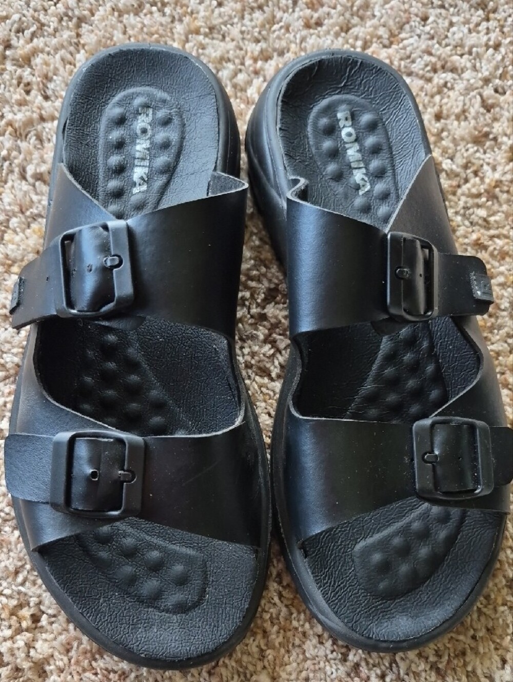 Romika Black Dual-Buckle Slide Sandals, 39